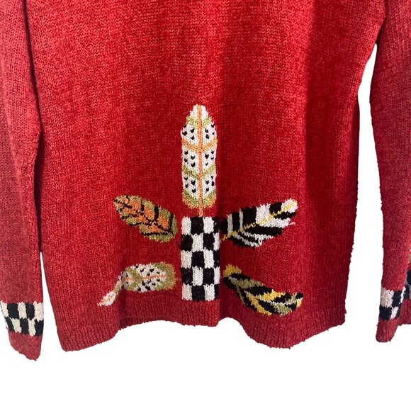 Vintage South Cotton Orange Cardigan Sweater Large Leaf Pattern Cottagecore - Picture 7 of 8